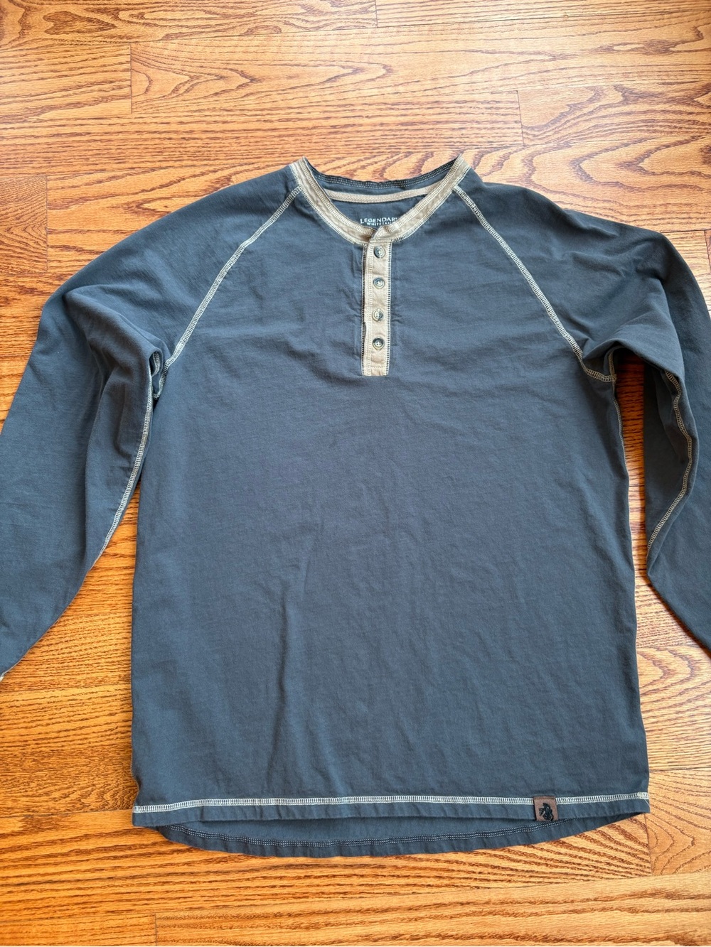Legendary Whitetails Dark Gray Long Sleeve Henley with Tan Trim